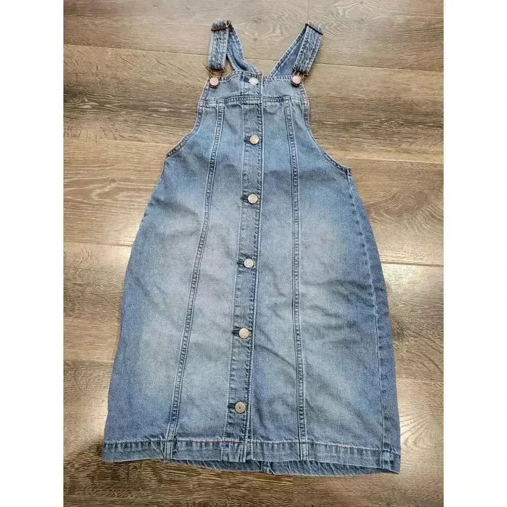 Gap Kids Girls Size XL Overall Dress Button Front Back Pockets #3‎